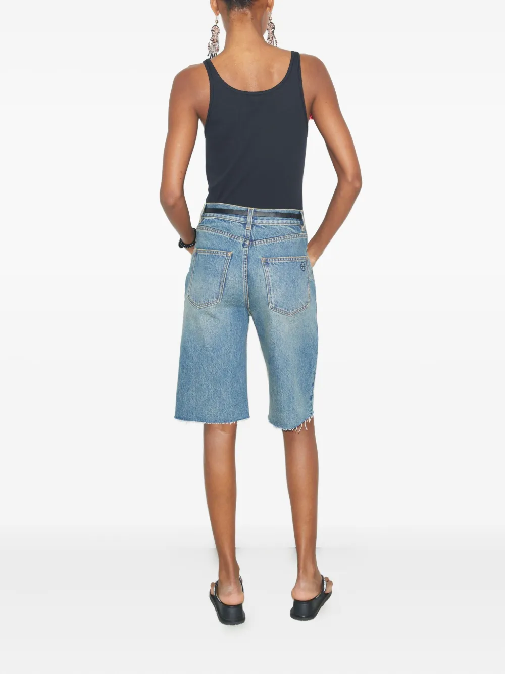 Tory Burch Gerafelde denim shorts Blauw