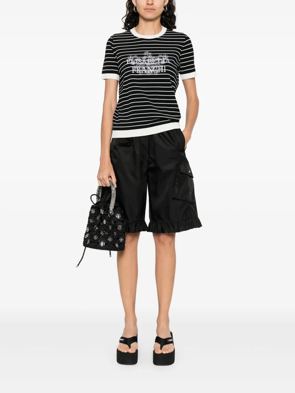 Elisabetta Franchi Gestreept T-shirt Zwart