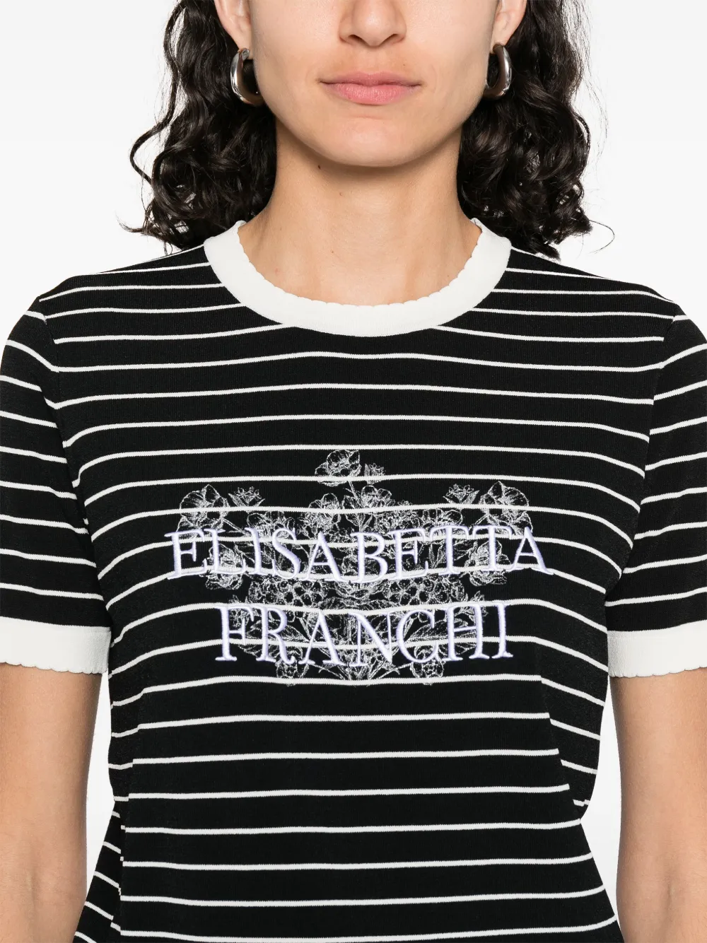 Elisabetta Franchi Gestreept T-shirt Zwart