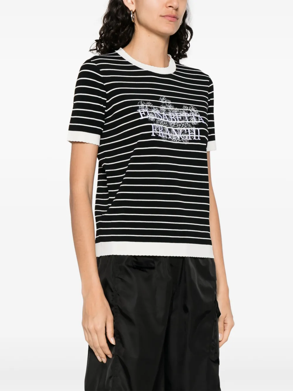Elisabetta Franchi Gestreept T-shirt Zwart