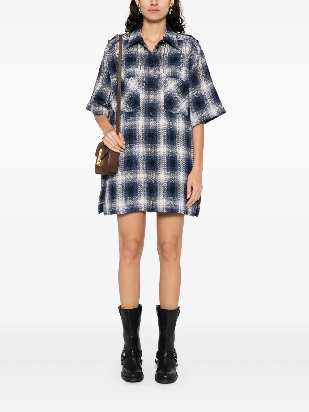 Golden Goose checked cotton dress - Blauw