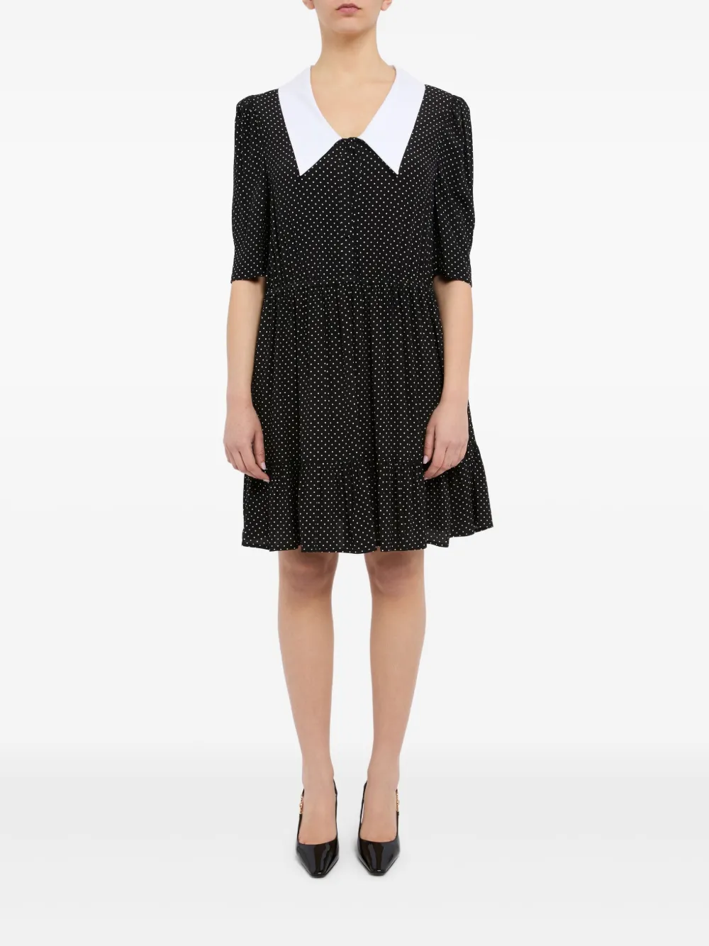 Mar De Margaritas Black Short Dress With White Polka Dots