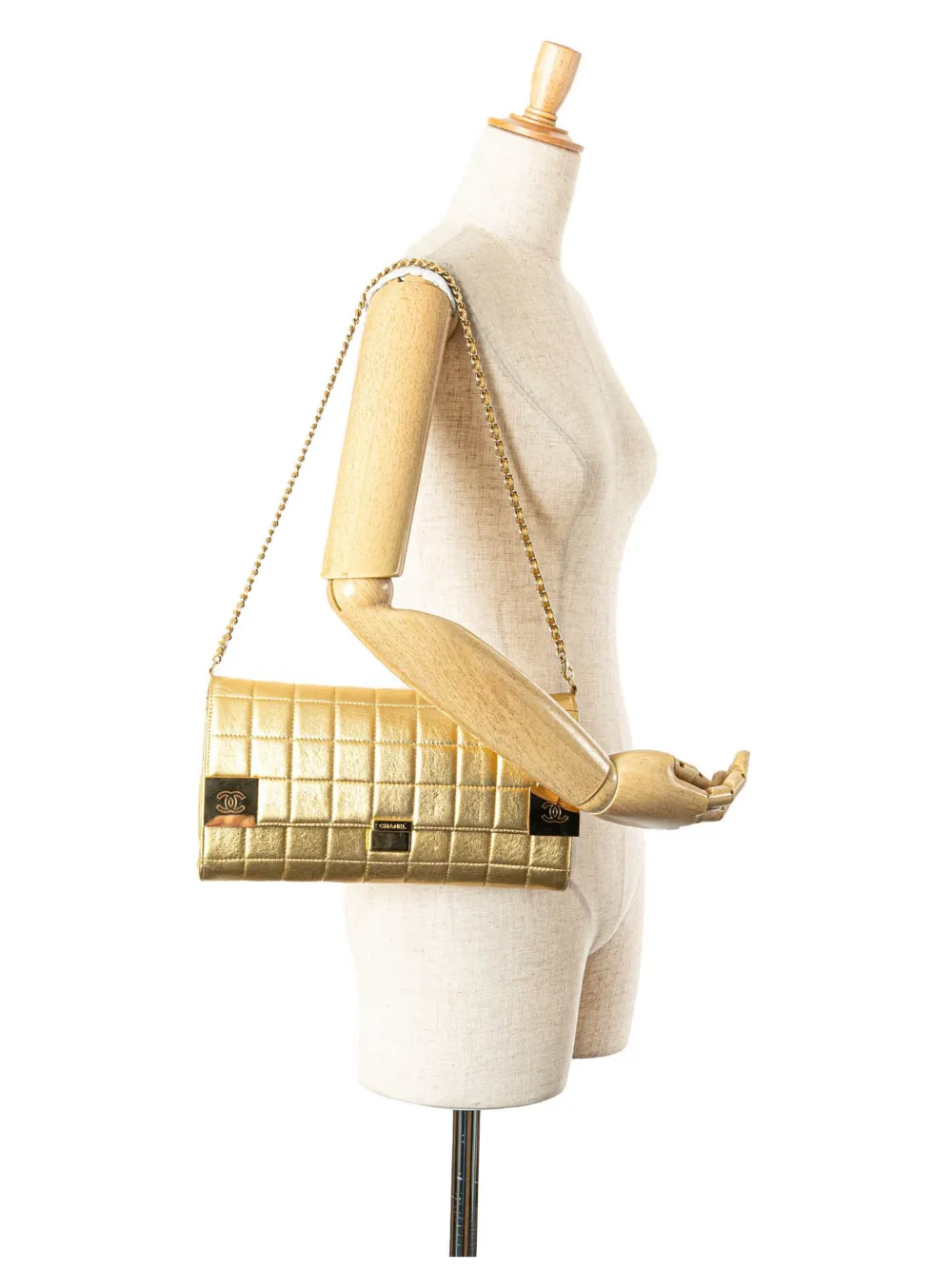 Pre-owned Chanel 2002-2003 Cc Choco Bar Metallic Lambskin Flap Shoulder Bag