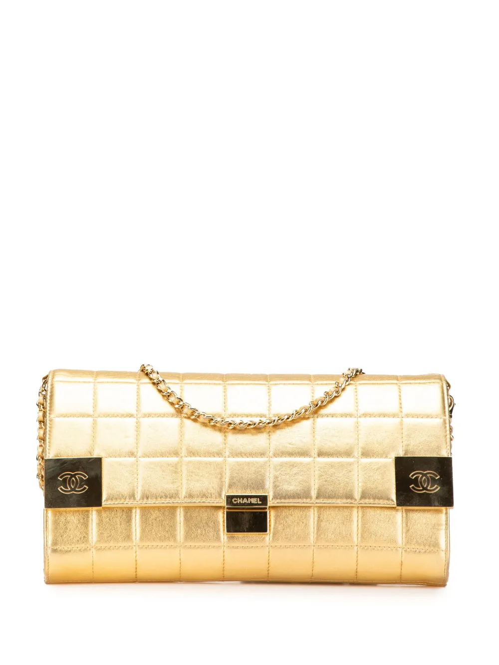 Pre-owned Chanel 2002-2003 Cc Choco Bar Metallic Lambskin Flap Shoulder Bag
