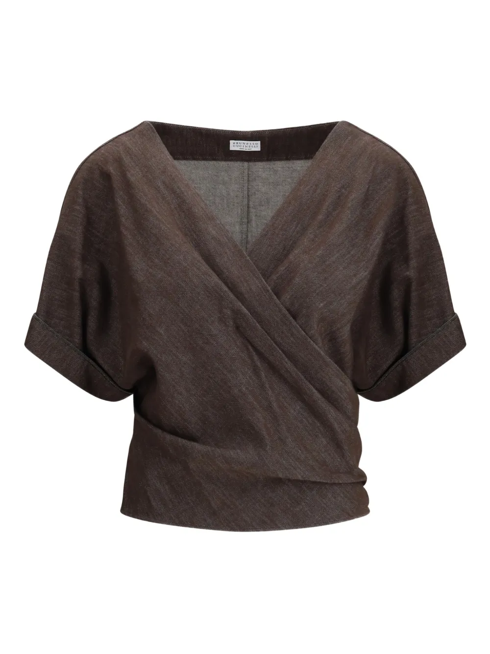 Brunello Cucinelli Top met korte mouwen en gewikkeld effect Bruin