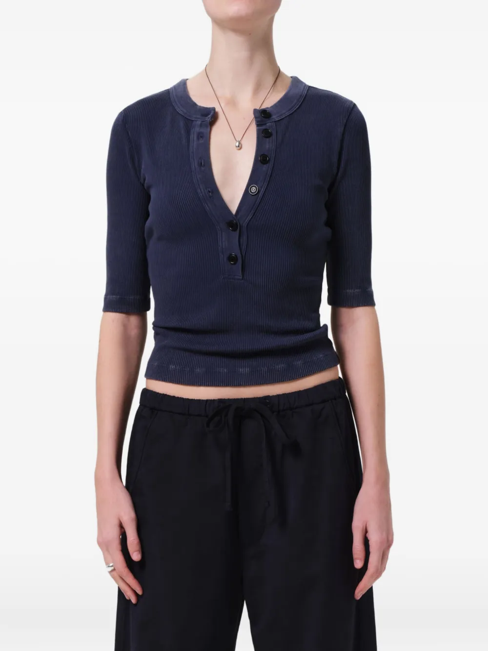 Citizens of Humanity Nali Henley button-front ribbed top Blauw