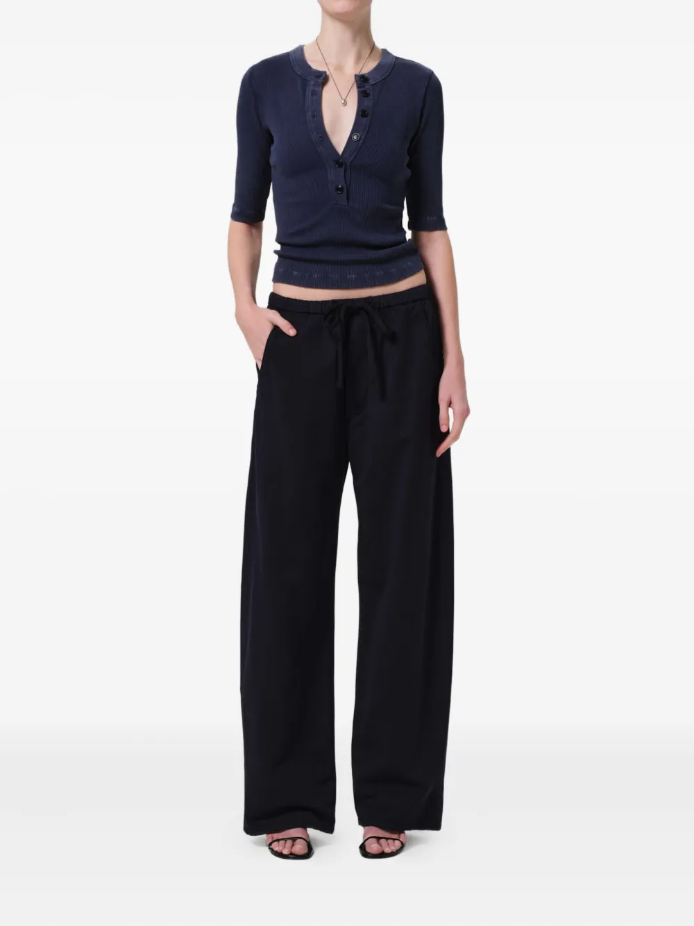 Citizens of Humanity Nali Henley button-front ribbed top Blauw