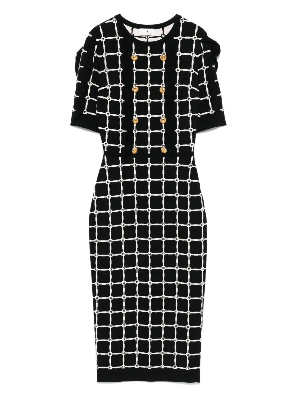 Elisabetta Franchi Vestido midi com padronagem monogramada | Preto | Image 1