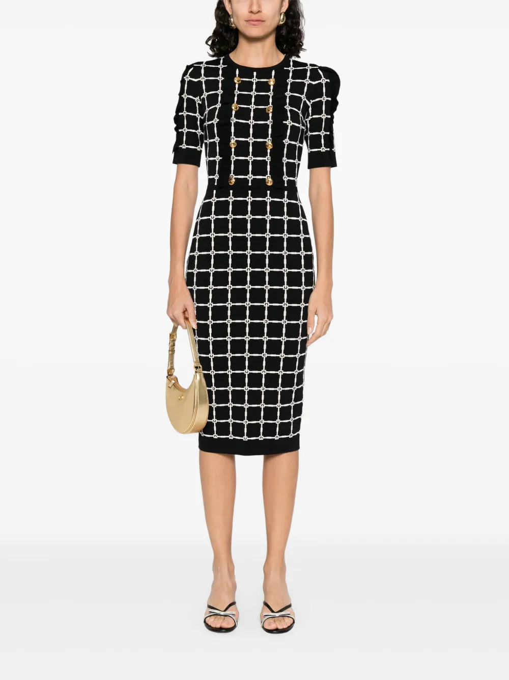 Elisabetta Franchi monogram-pattern midi dress - Zwart