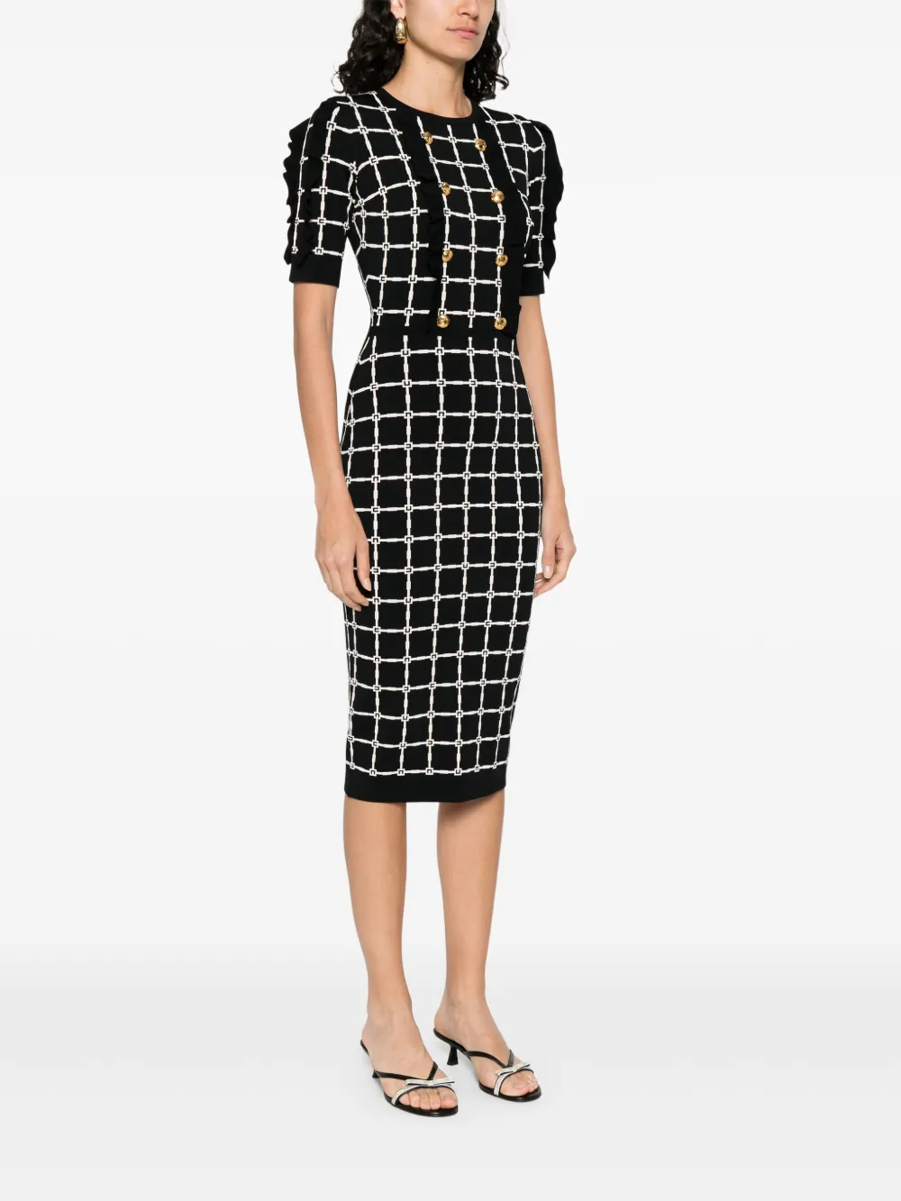 Elisabetta Franchi Midi-jurk met monogramprint Zwart