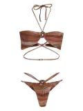 Amir Slama ring-detail striped bikini set - Brown
