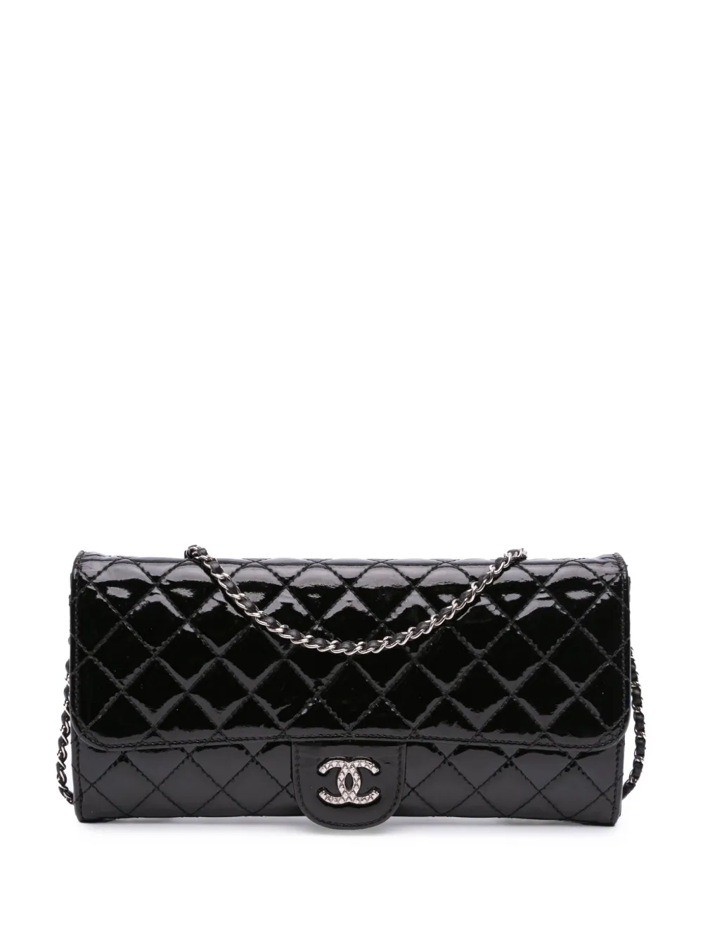Pre-owned Chanel 2010-2011 Quilted Patent Brilliant East West Wallet On Chain Shoulder Bag