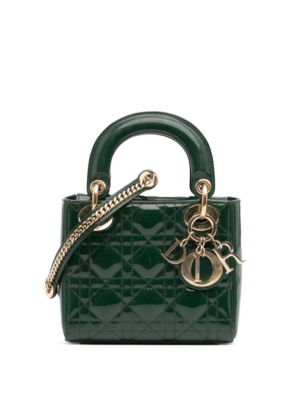 Christian Dior Pre-Owned 2019 ミニ パテント カナージュ レディ ディオール サッチェルバッグ - グリーン Christian Dior Pre-Owned 2019 ミニ パテント カナージュ レディ ディオール サッチェルバッグ - グリーン