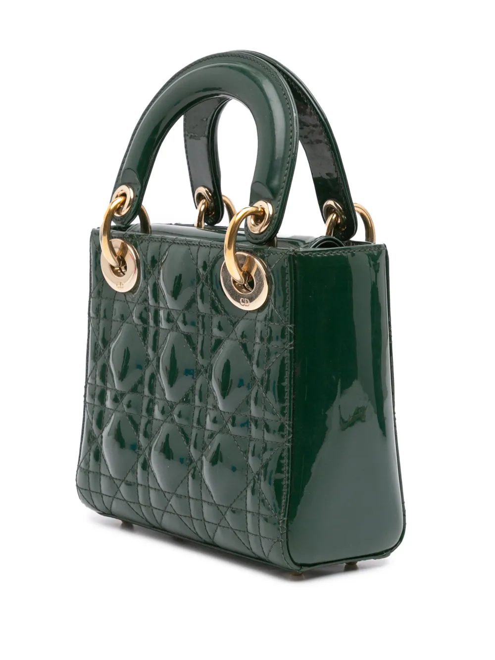 Pre-owned Dior 2019 Mini Patent Cannage Lady Satchel In Green
