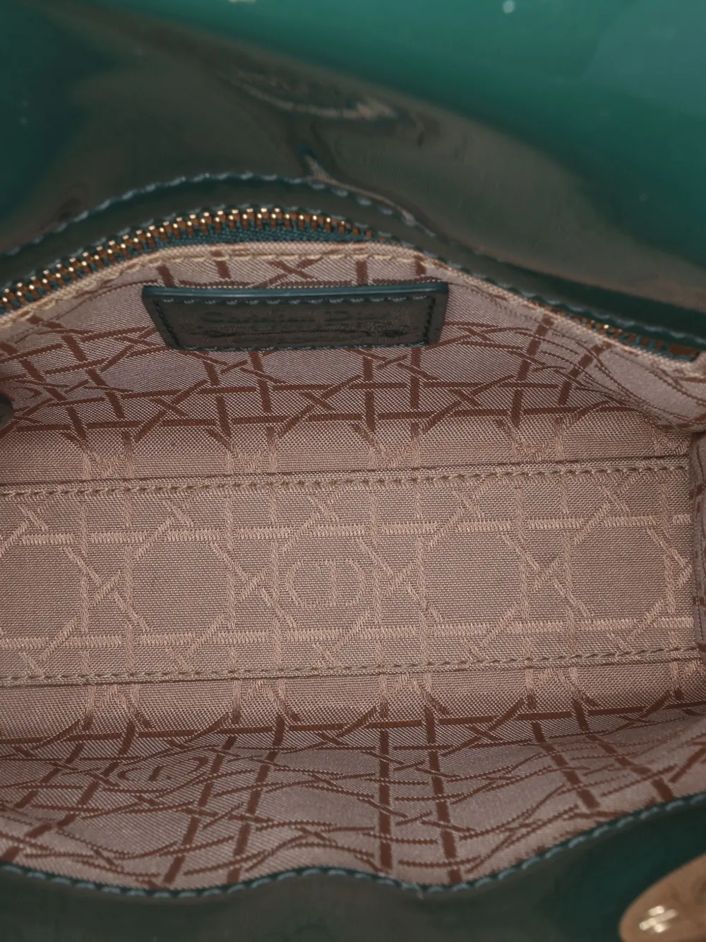 Pre-owned Dior 2019 Mini Patent Cannage Lady Satchel In Green