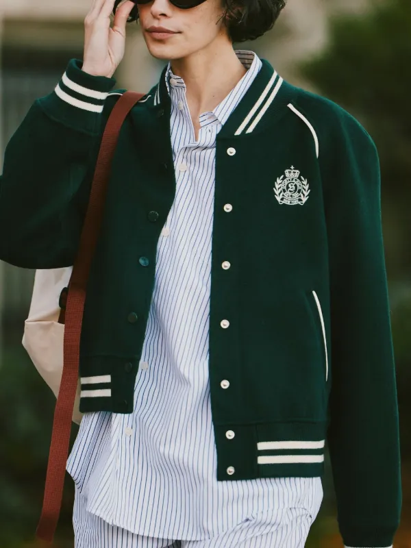 Sporty & Rich H&W Crest Varsity Jacket | Green | FARFETCH IN