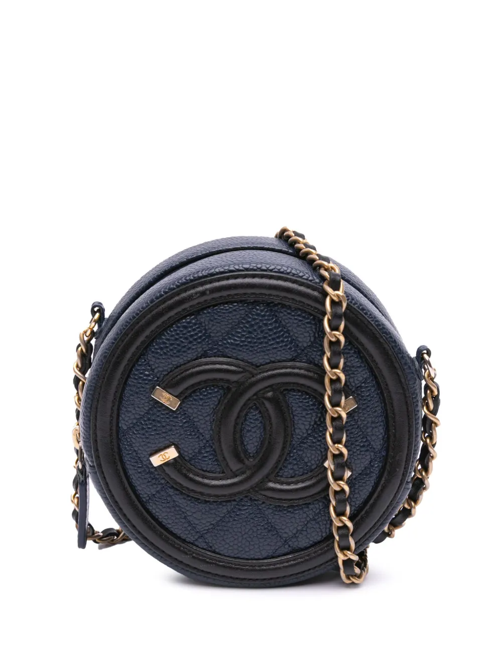 Pre-owned Chanel 2019 Caviar Cc Filigree Round Crossbody Bag