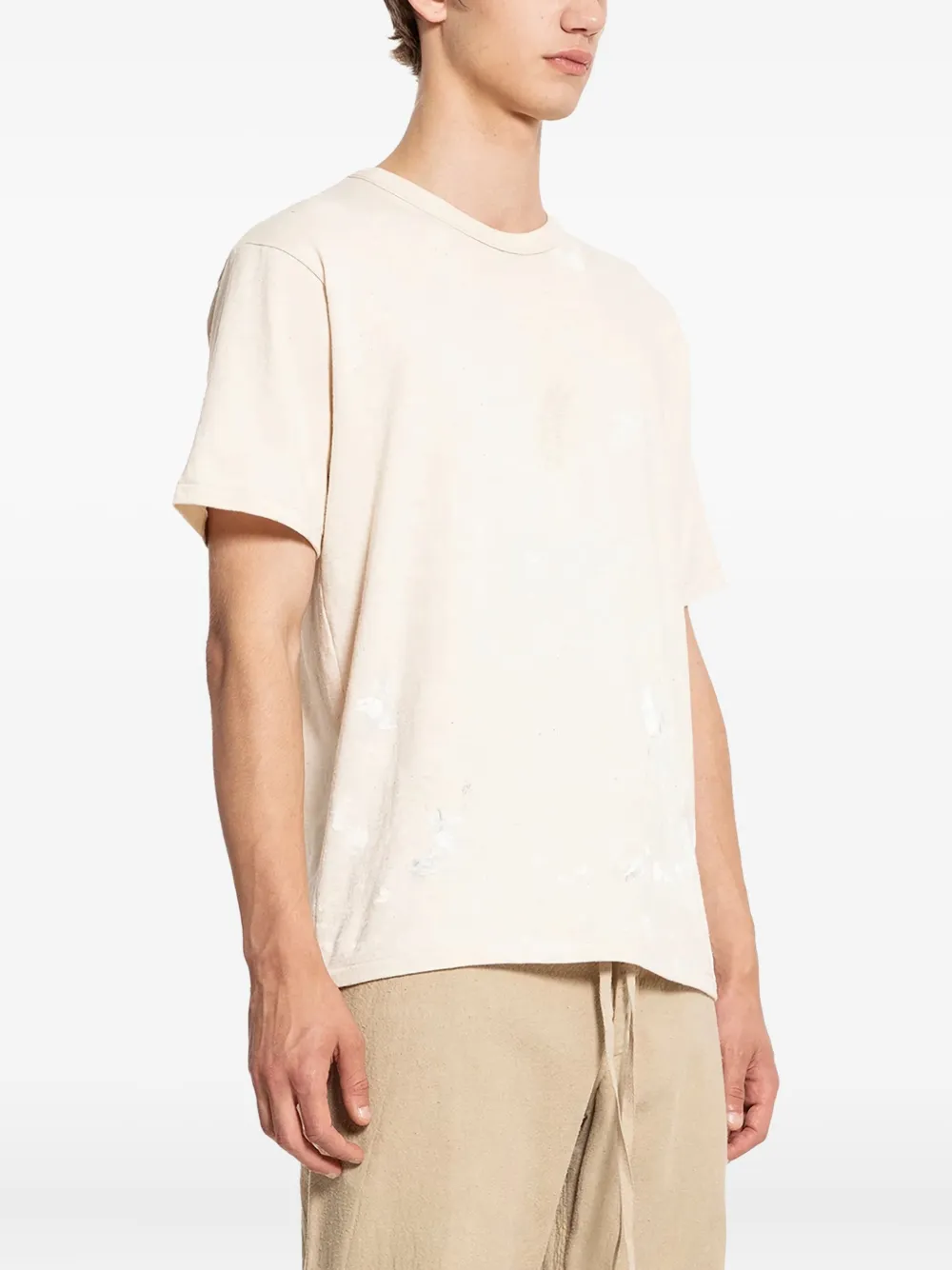 Taiga Takahashi Paint-splatter Cotton T-shirt In Neutral