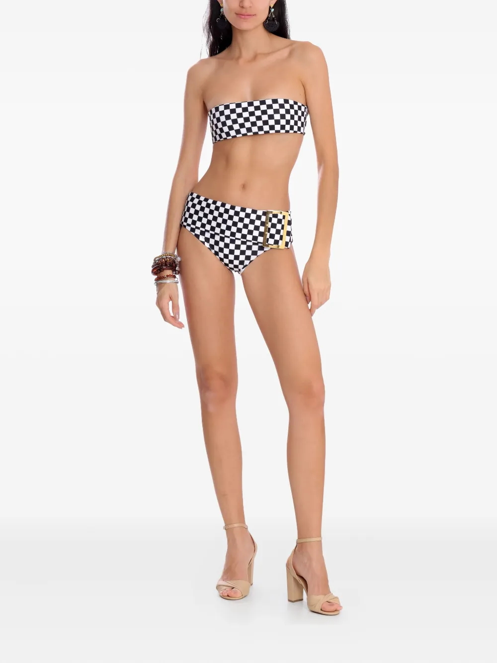 Amir Slama Check-print Belted Bikini Set In White