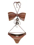 Amir Slama striped bead-embellished swimsuit - Brown