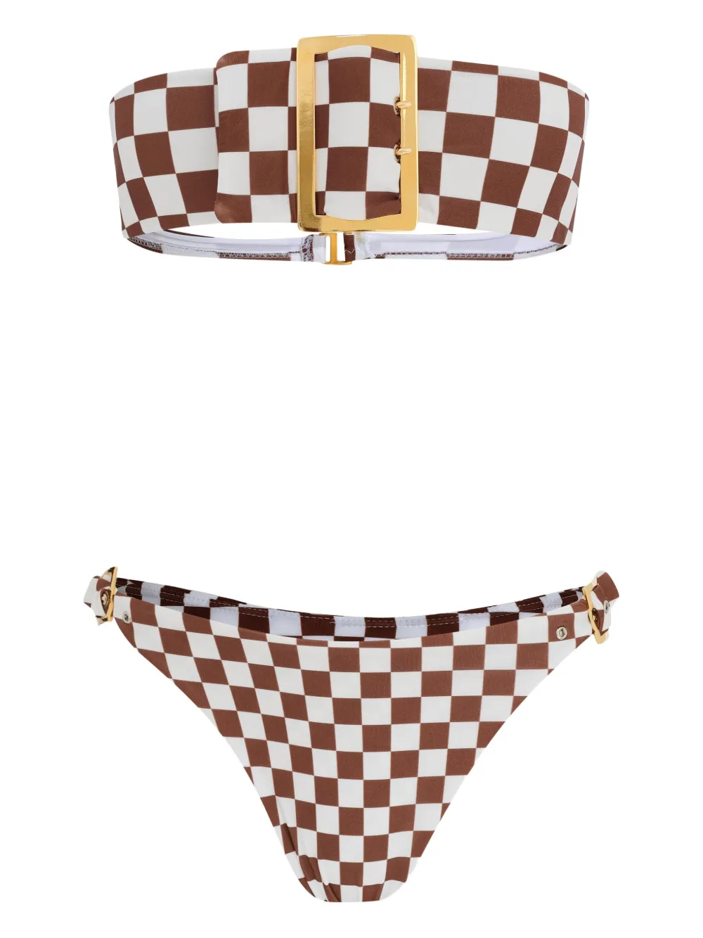 Amir Slama check-print belted bikini set Wit