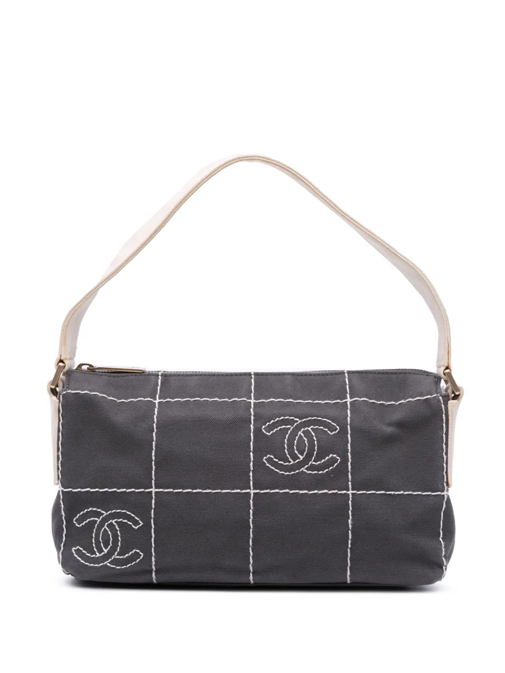 Pre-owned Chanel 2003-2004 Cc Chocolate Bar Canvas Shoulder Bag
