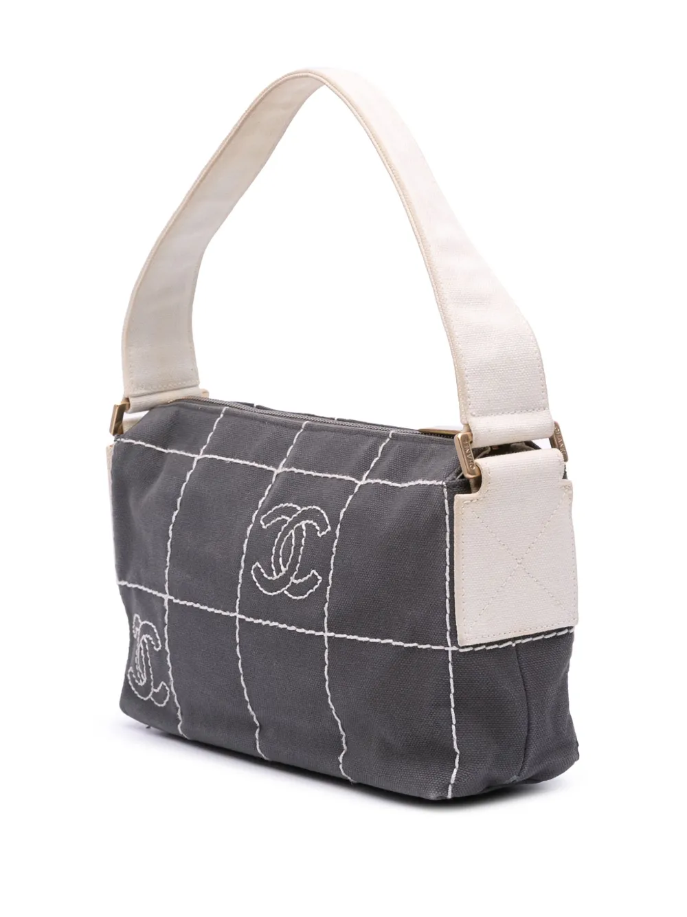 Pre-owned Chanel 2003-2004 Cc Chocolate Bar Canvas Shoulder Bag