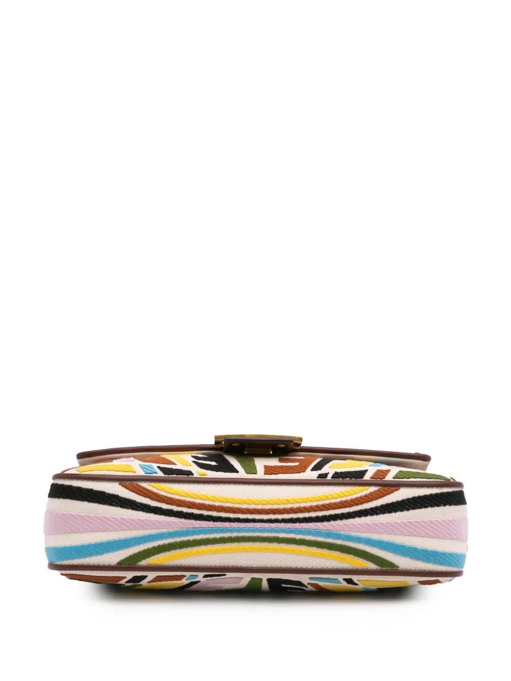 Pre-owned Fendi 2010-2025 Sarah Coleman Zucca Embroidered Canvas Fish Eye Vertigo Baguette Satchel