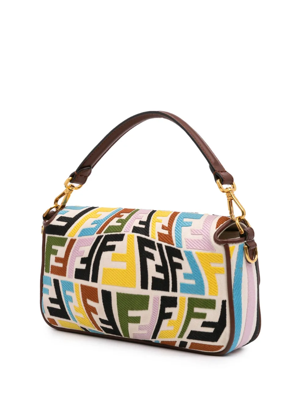 Pre-owned Fendi 2010-2025 Sarah Coleman Zucca Embroidered Canvas Fish Eye Vertigo Baguette Satchel