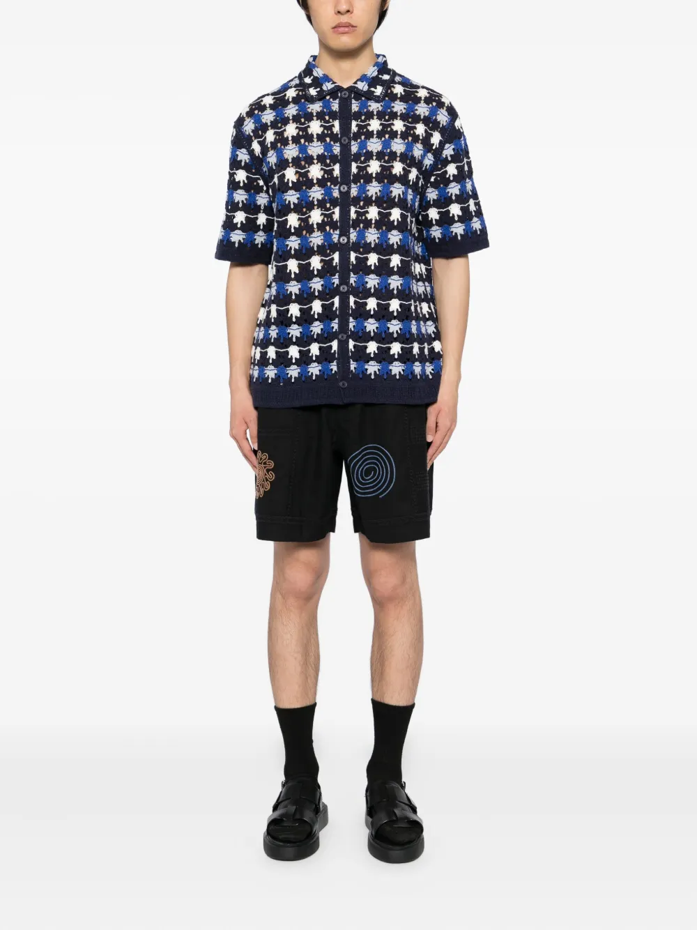 Wax London Splash gehaakt gebreid overhemd - Blauw