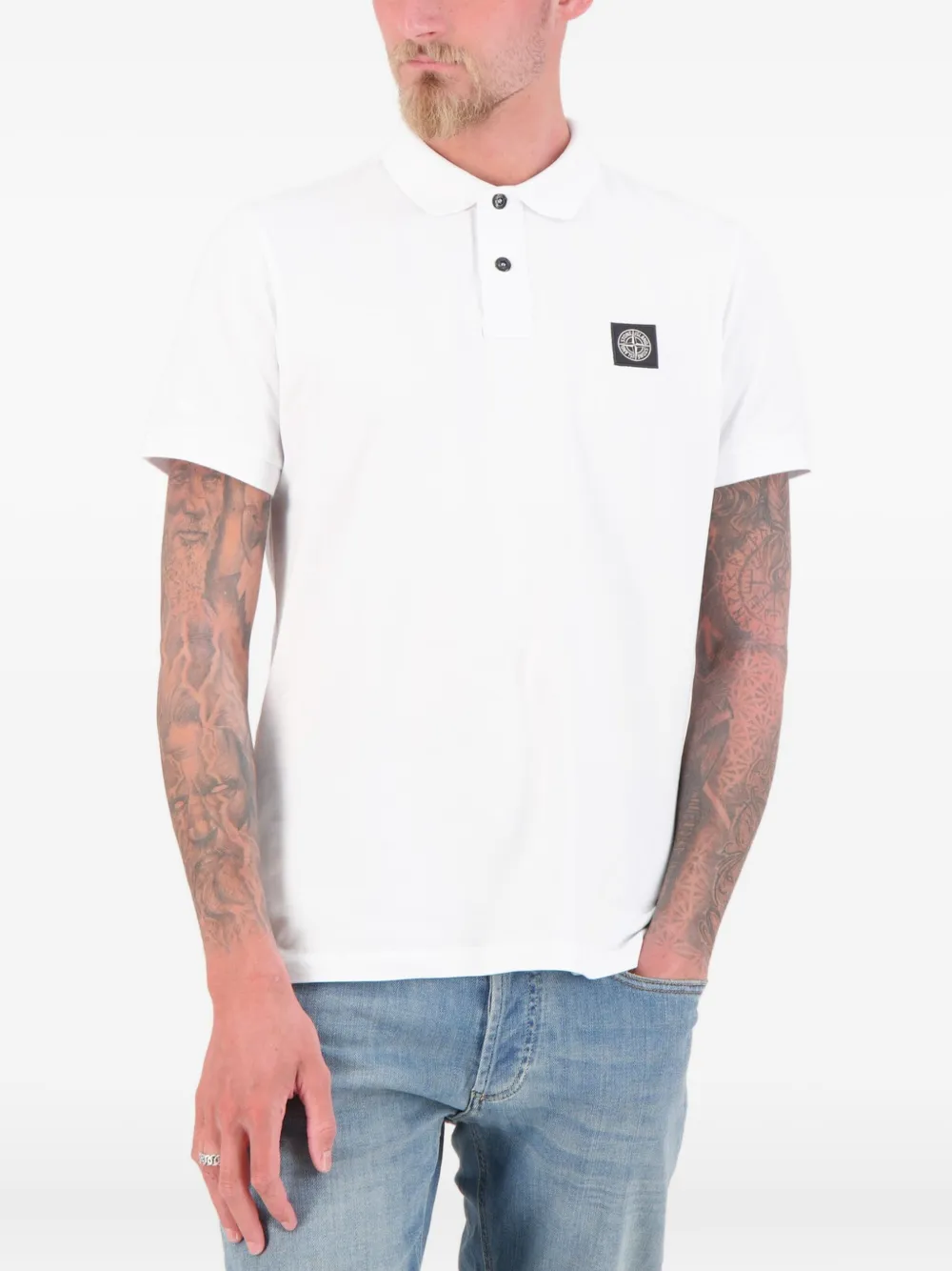 Stone Island pique short-sleeve polo shirt - Bianco