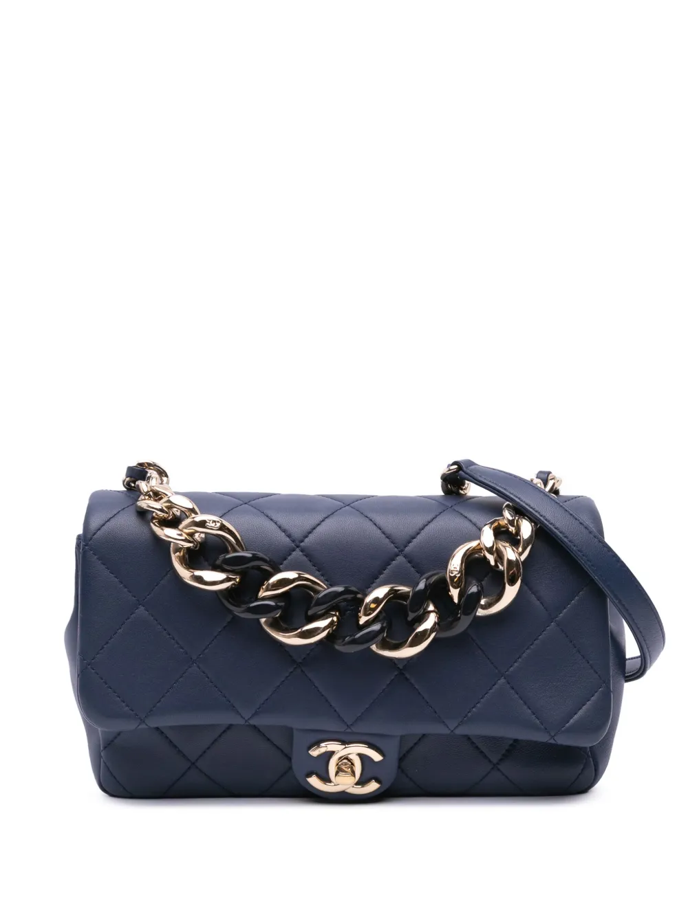 Pre-owned Chanel 2019 Small Lambskin Elegant Chain Single Flap Satchel
