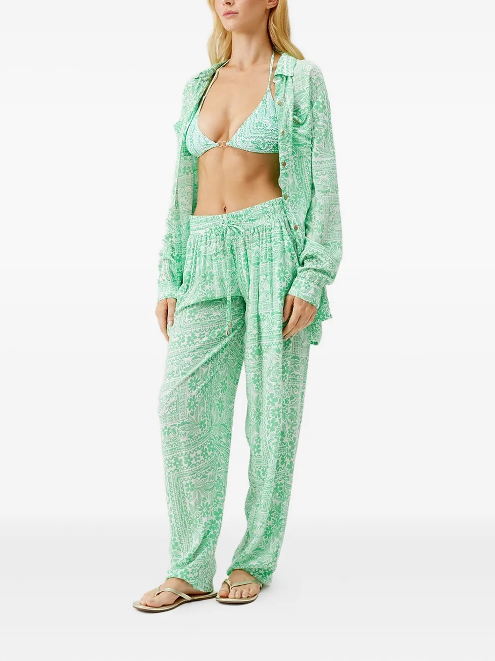 Melissa Odabash Womens Medina Millie Abstract-pattern Woven Shirt Xs In Green