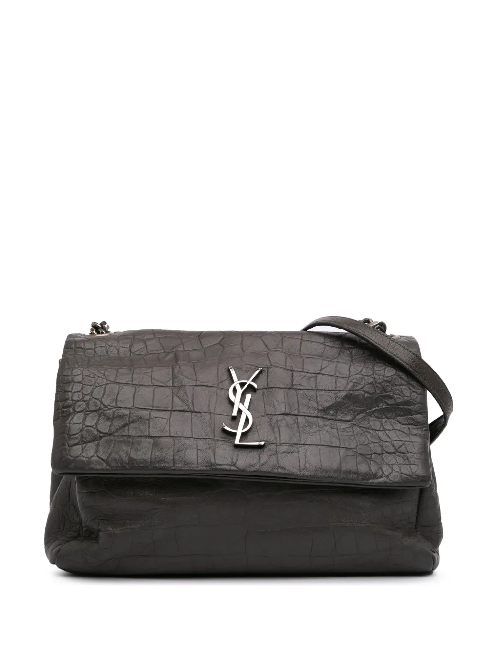 Pre-owned Saint Laurent 2017 Medium Croc Embossed Calfskin Monogram West Hollywood Crossbody Bag