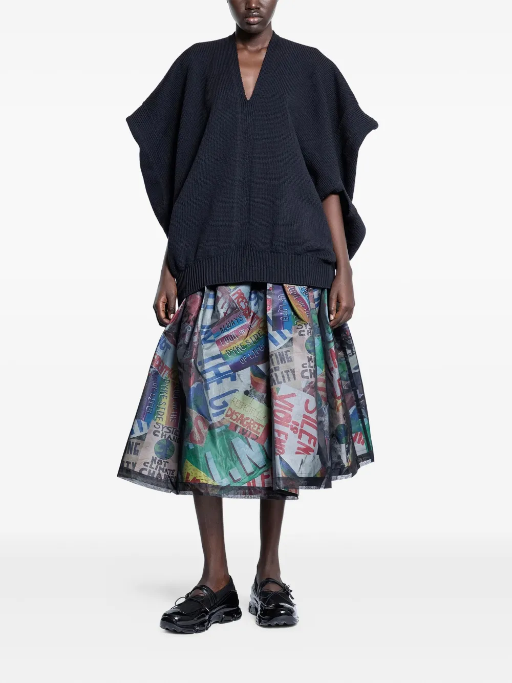 Comme Des Garçons Printed A-line Midi Skirt In Multi