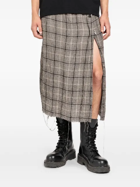 Undercover check-pattern fringed kilt