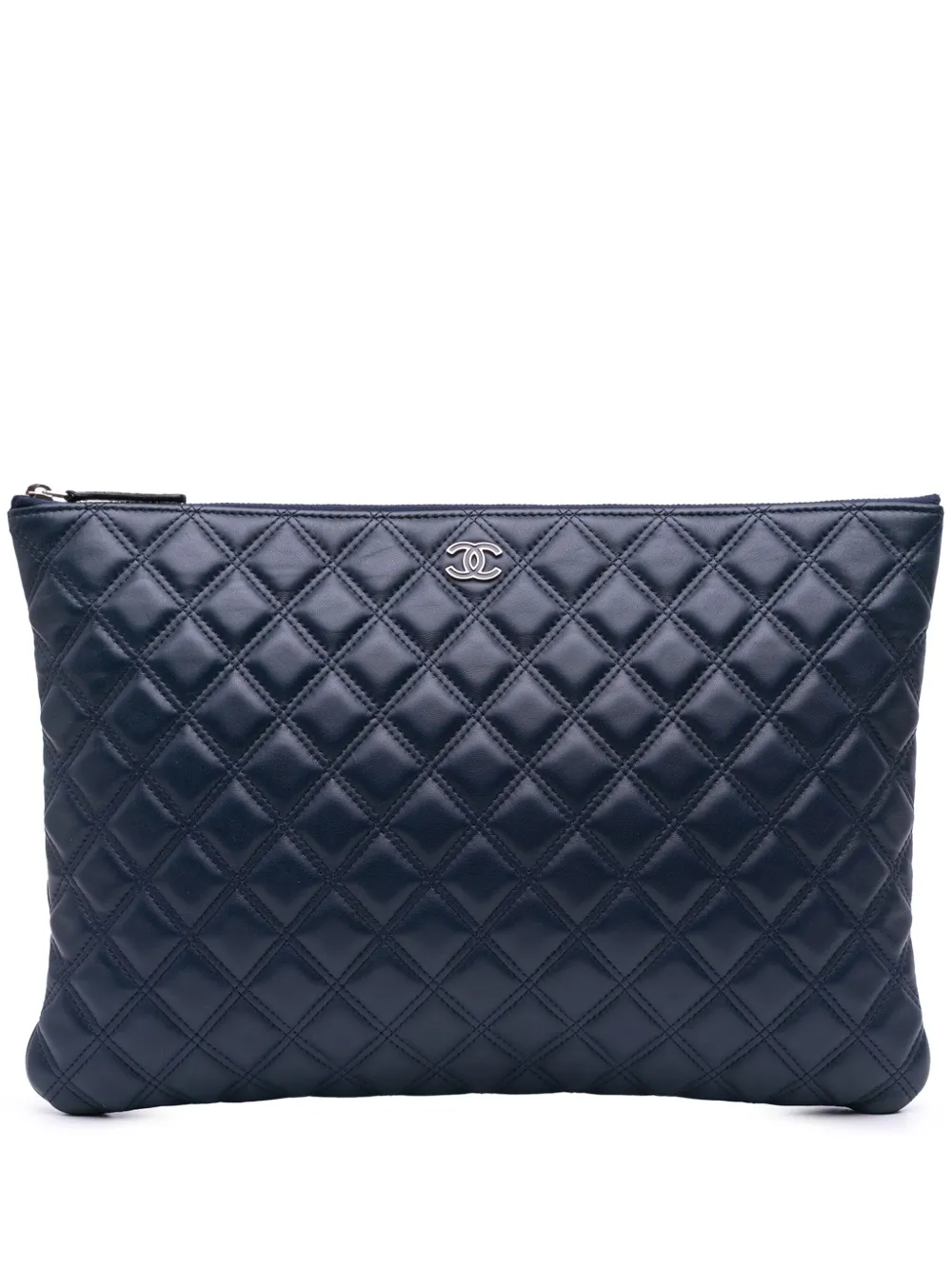 Pre-owned Chanel 2014-2015 Cc Quilted Lambskin Double Stitch Clutch Bag