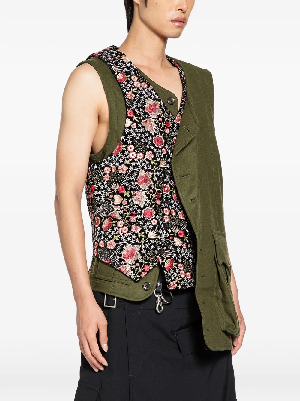 Comme des Garçons Homme Plus floral-print spliced panelled cotton vest - Verde