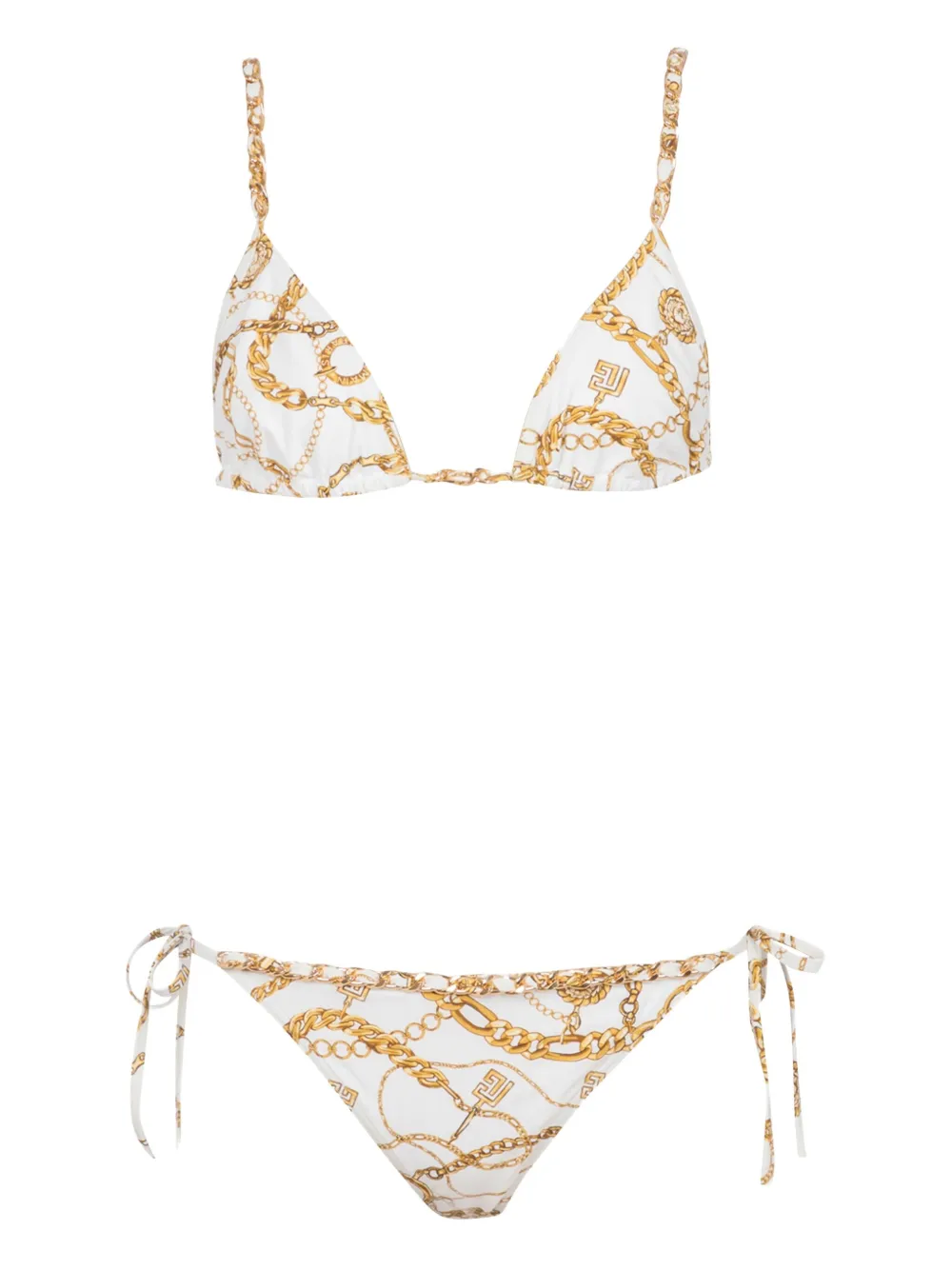 Balmain Chain-print Triangle Bikini In Yellow