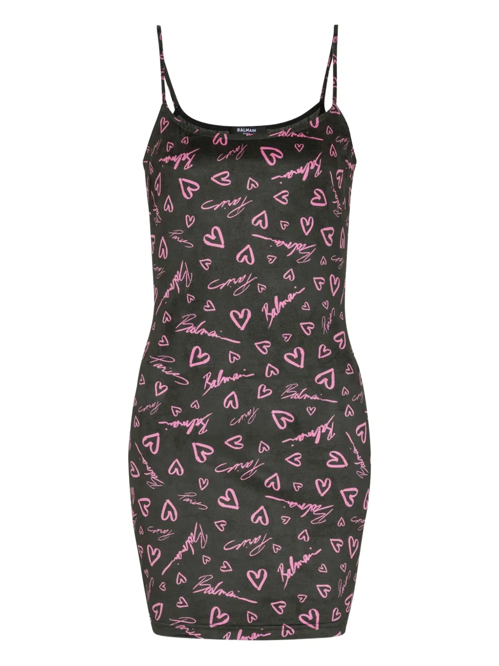 Balmain Crush-print Mini Dress In Black