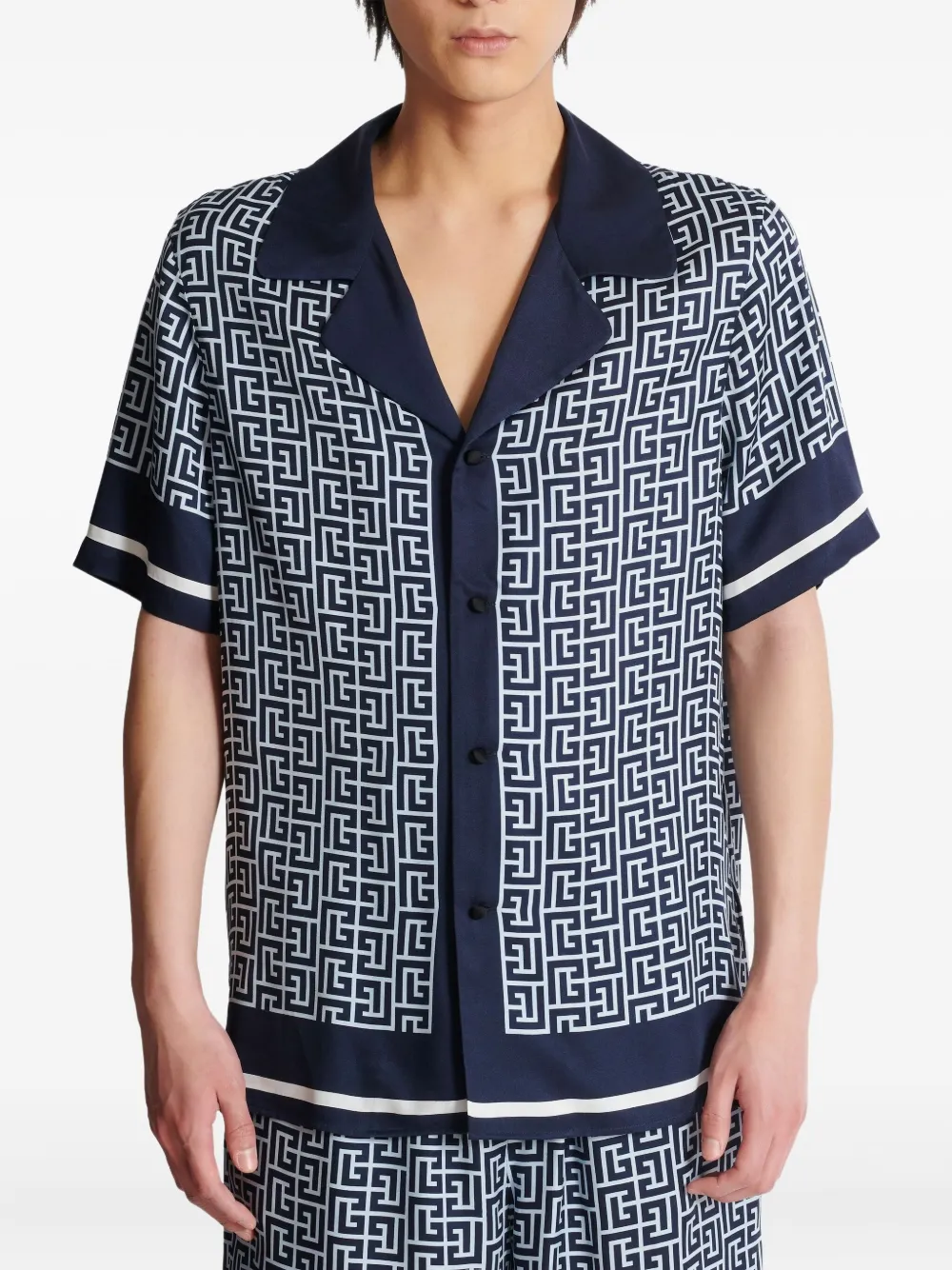 Balmain Overhemd met monogram-print Blauw