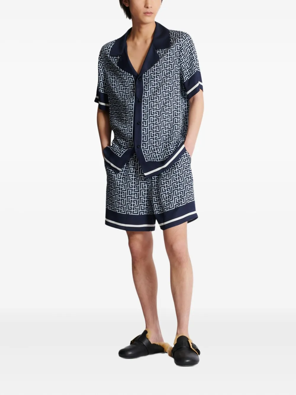 Balmain Overhemd met monogram-print - Blauw