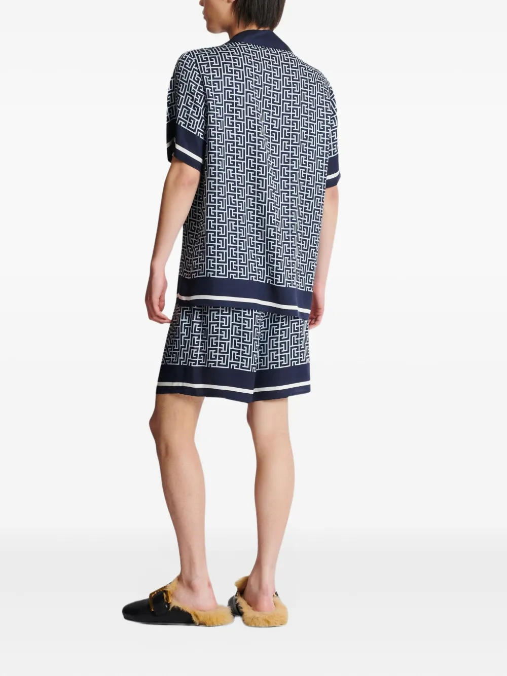 Balmain Overhemd met monogram-print Blauw
