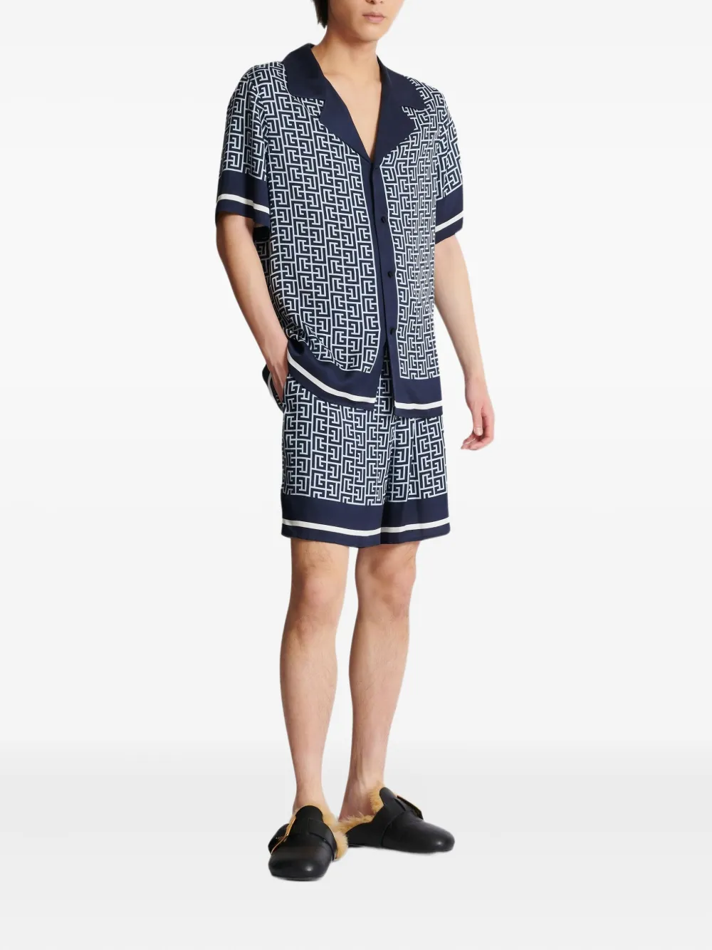 Balmain Overhemd met monogram-print Blauw