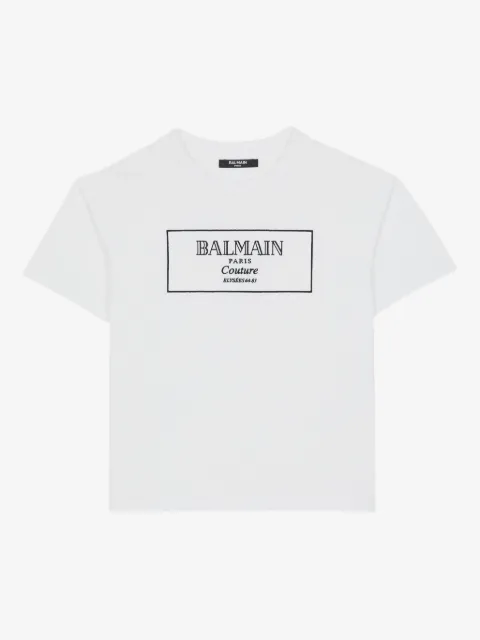 Balmain Kids 로고 자수 티셔츠