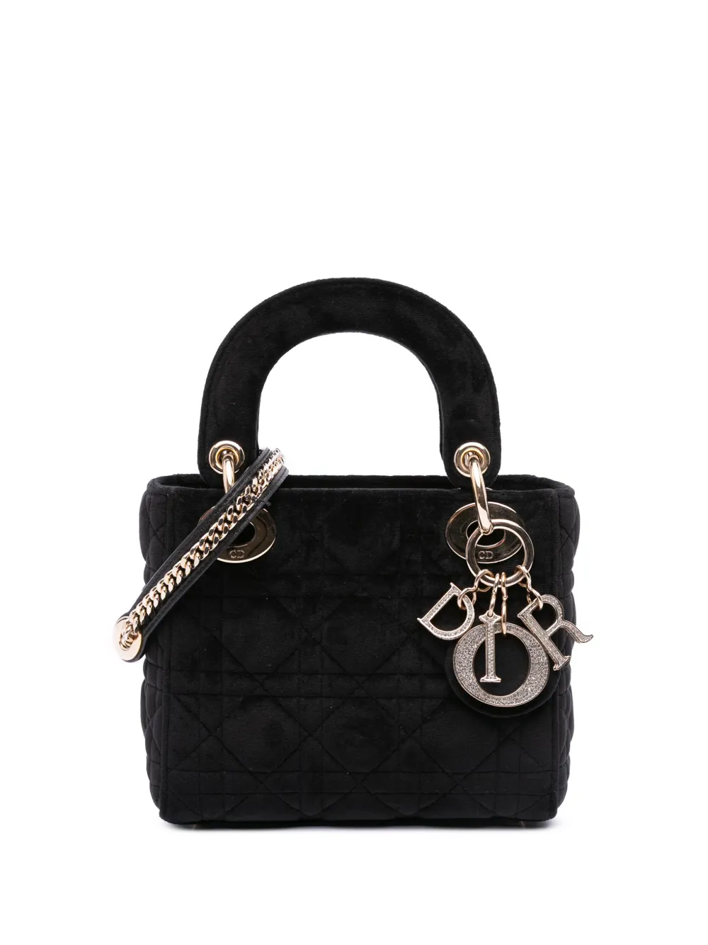 Christian Dior Pre-Owned 2019 ミニ ベルベット カナージュ レディ ディオール サッチェルバッグ - ブラック Christian Dior Pre-Owned 2019 ミニ ベルベット カナージュ レディ ディオール サッチェルバッグ - ブラック