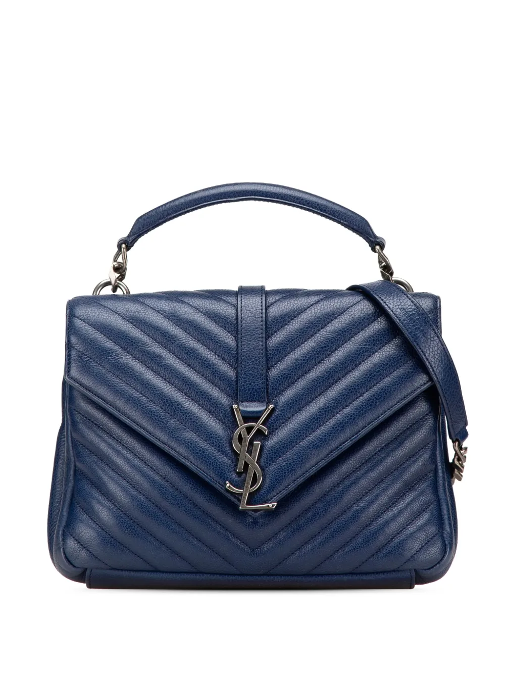 Pre-owned Saint Laurent 2016 Medium Monogram Chevron Sheepskin College Bag Satchel