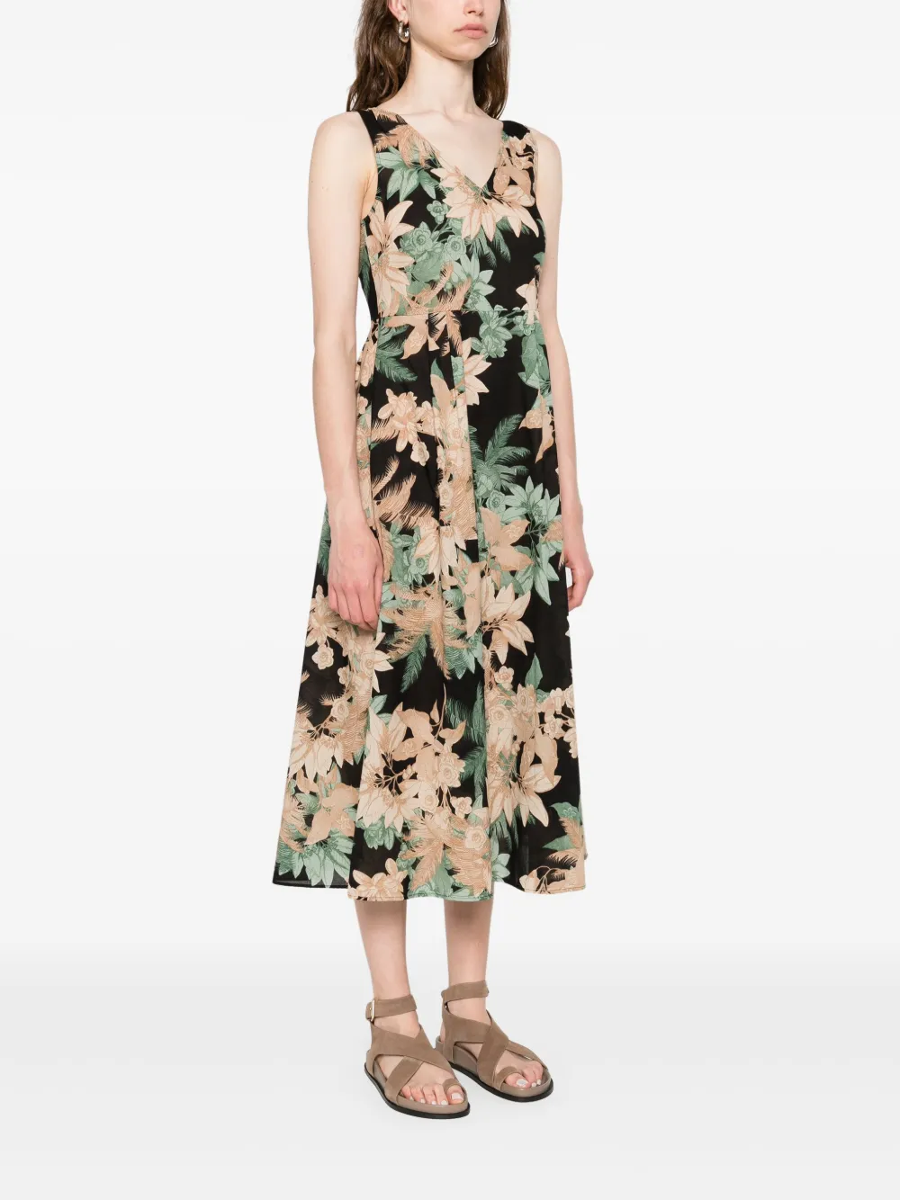 Marella Midi-jurk met bloemenprint Zwart