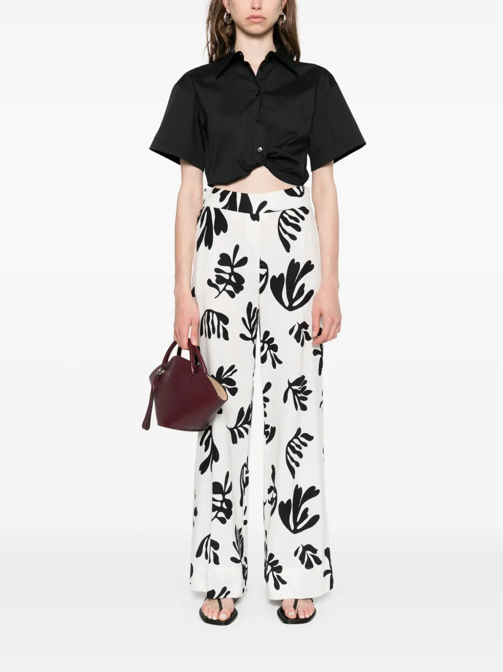 Marella gathered cropped shirt - Zwart