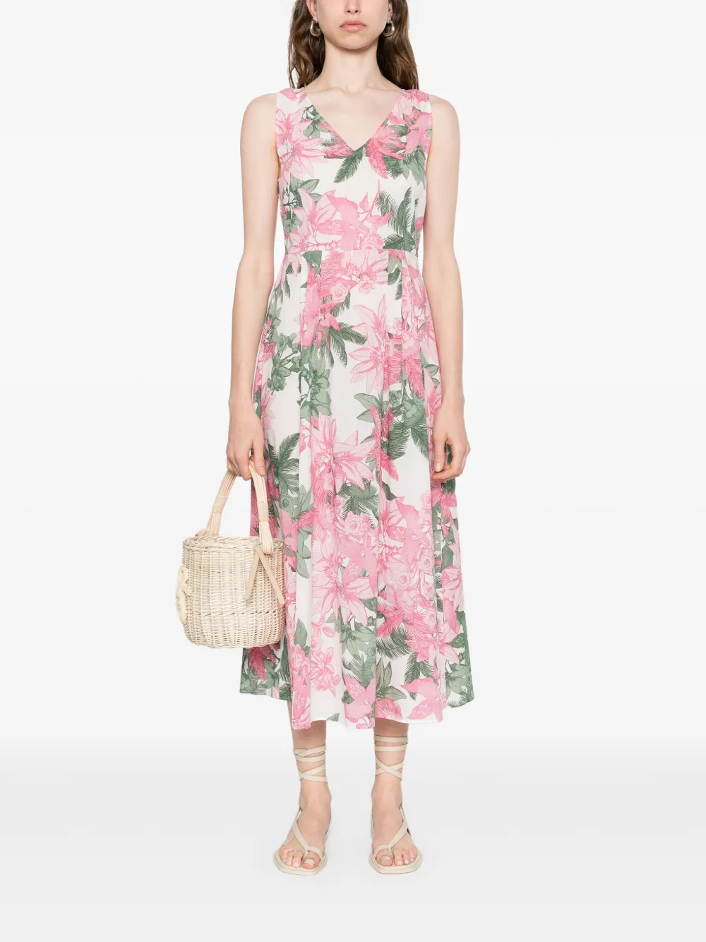 Marella floral-print midi dress - Roze